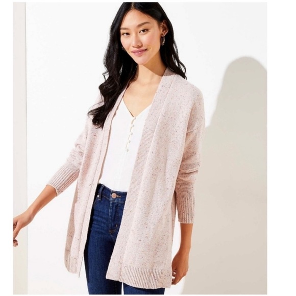 LOFT Flecked Open Style Cardigan Light Pink Color Size Large Women’s - Picture 1 of 9